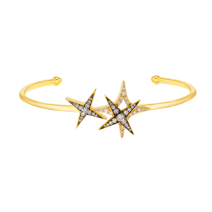 STAR Bangle in 18K Yellow Gold and Studded with White Diamonds